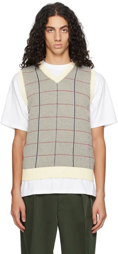 Beams Gray Check Vest In Offwhite5