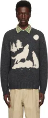 Beams Gray Crew Intarsia 3g Sweater In Charcoal.g17