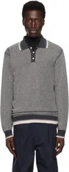 Beams Gray Knit Collar Line Polo In Charcoal.g17