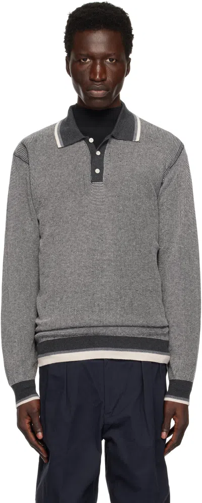 Beams Gray Knit Collar Line Polo In Charcoal.g17