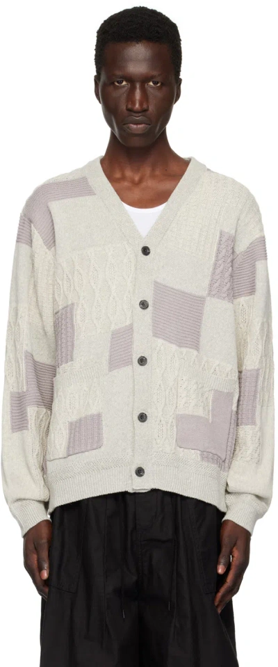 Beams Gray Patchwork Cardigan In Grey15