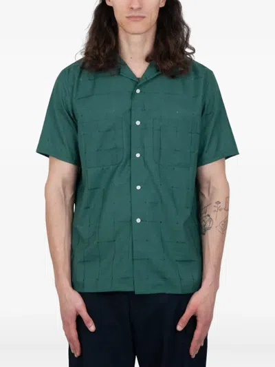 Beams Grid-pattern Short-sleeve Shirt In Green