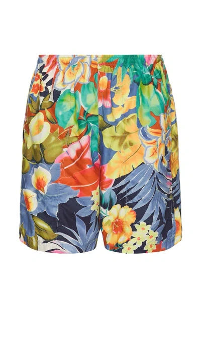 Beams Gym Shorts Tropical Pattern Print In Blue