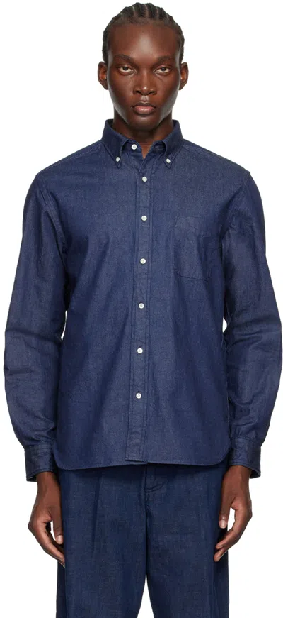 Beams Indigo Button-down Denim Shirt In Indigo78