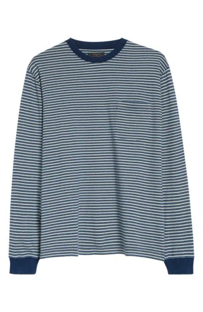 Beams Indigo Stripe Pocket T-shirt In Blue