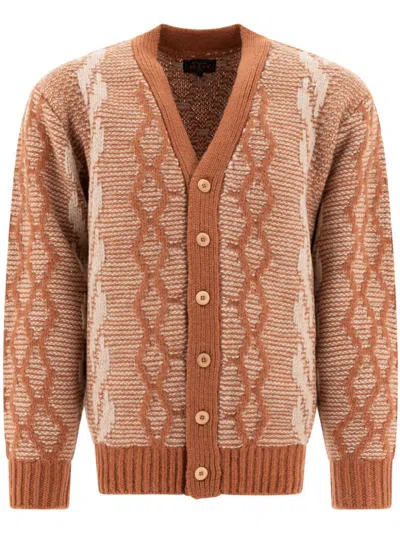 Beams Jacquard Cardigan In Brown