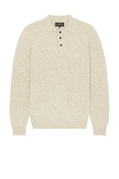 Beams Knit Polo 9g Sweater In Beige