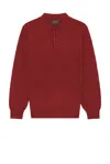 Beams Knit Polo 9g Sweater In Burgundy