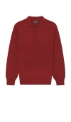 Beams Knit Polo 9g Sweater In Burgundy