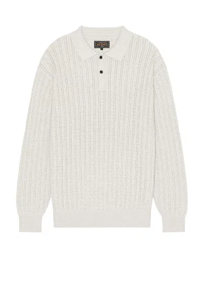 Beams Knit Polo Cable In Ash