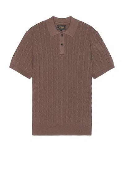 Beams Cable-knit Linen And Cotton-blend Polo Shirt In Brown