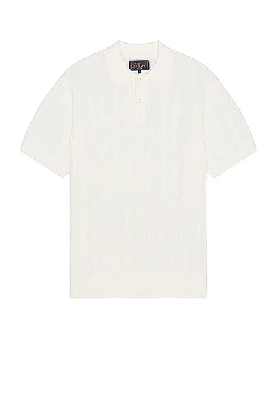Beams Knit Polo Cable In White