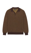 Beams Knit Polo Diamond Pattern In Brown