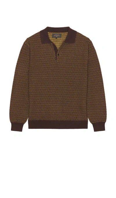 Beams Knit Polo Diamond Pattern In Brown
