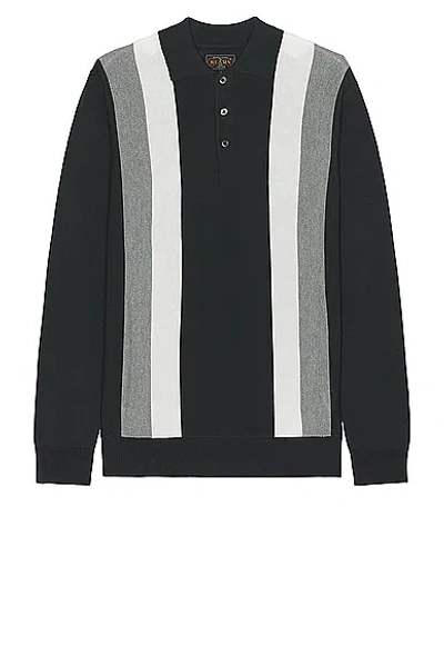 Beams Knit Polo Gradation Stripe In Black