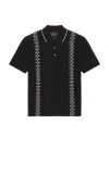 Beams Knit Polo Mesh Stripe In Black