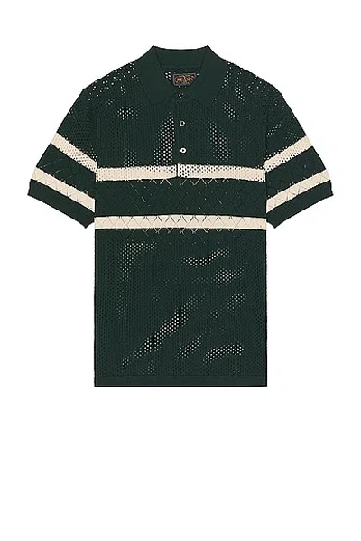 Beams Knit Mesh Stripe Polo In Green