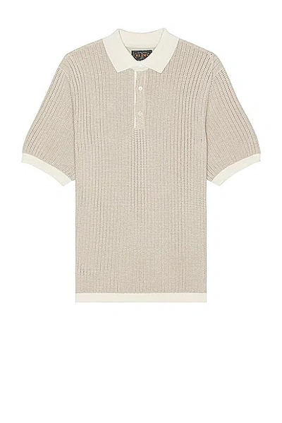 Beams Knit Polo Washi 2 Tone In Off White