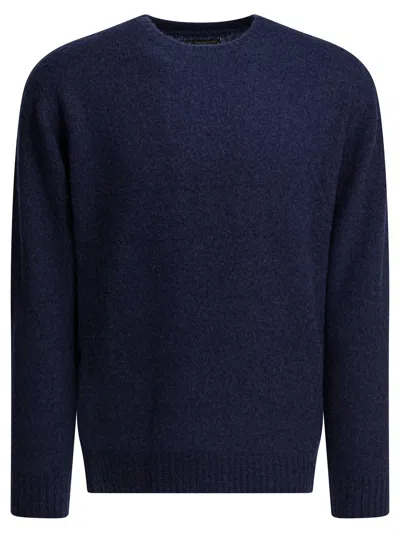 Beams Round Neck Knitwear Long Sleeves Ribbed Trims In Blue