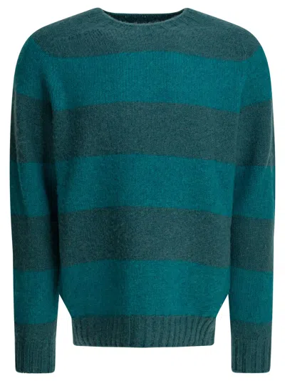 Beams Crew Neck Striped Knitwear Long Sleeves In Blue