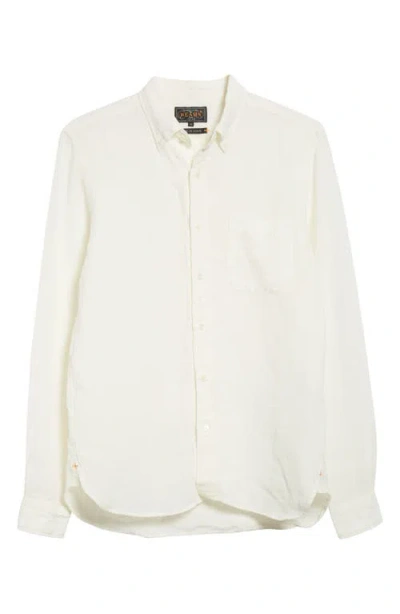 Beams Linen Chambray Button-down Shirt In White