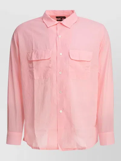 Beams Long Sleeve Camp Collar Shirt Chest Pockets In Pink