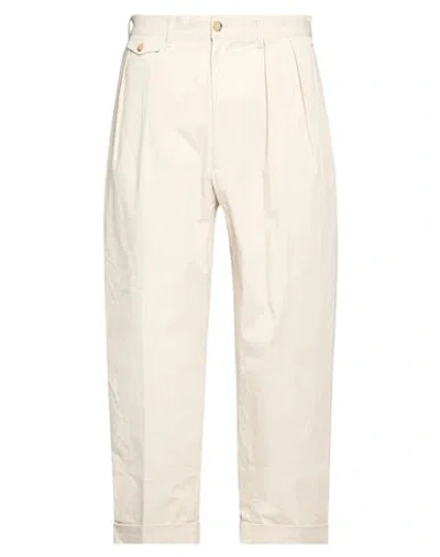 Beams Man Pants Cream Size L Cotton, Polyurethane