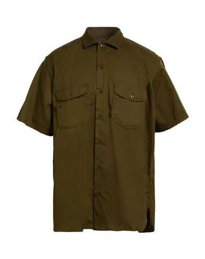 Beams Man Shirt Military Green Size Xl Cotton In Brown