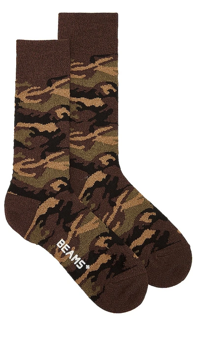 Beams Melange Camo Socks In Brown