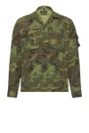 Beams Mesh Camo Jacquard Mapping Print Shirt In Green
