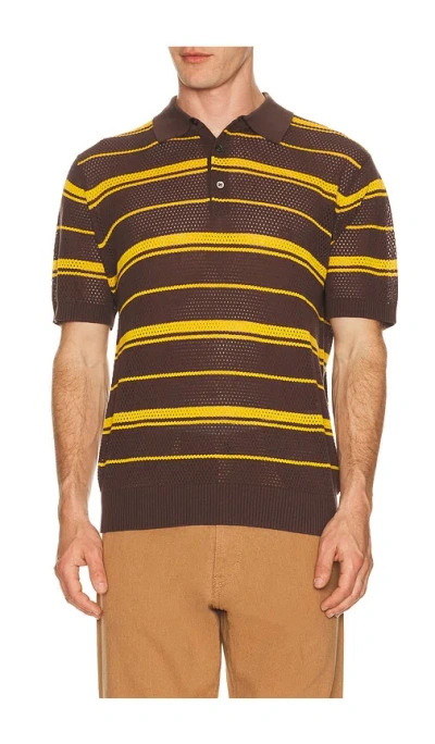 Beams Mesh Polo Stripe In Brown