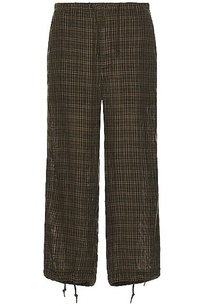 Beams Mil Easy Trousers Linen Mesh Plaid In Olive