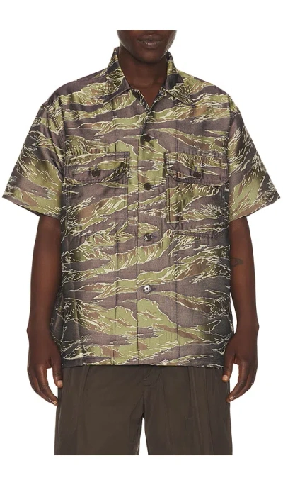 Beams Mil-sht Tiger Stripe Mesh Jacquard In Gray