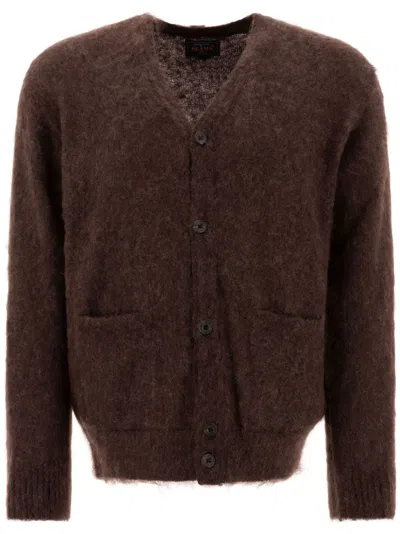 Beams Mohair V-neck Cardigan In Brown