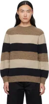 Beams Multicolor Crew Stripe Shaggy Sweater In Lt.brown26