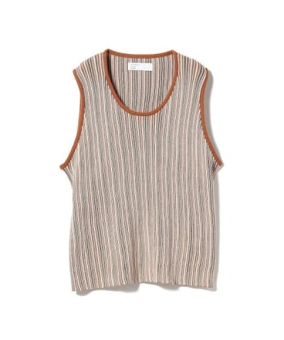 Beams Multi-stripe Knit Tank Top In Brown