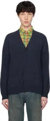 Beams Navy Elbow Patch Cardigan In Navy79