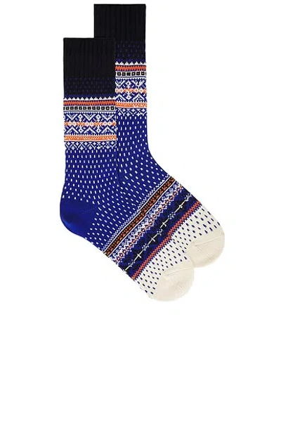 Beams Nordic Socks In Blue Base