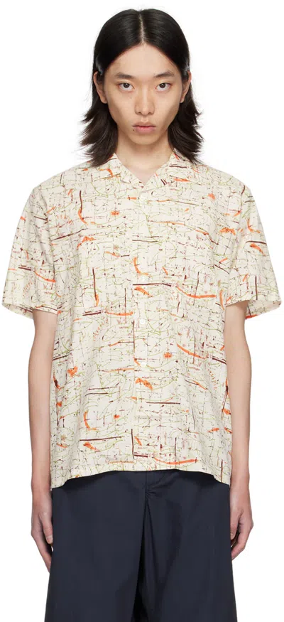 Beams Off-white Printed Shirt In White1