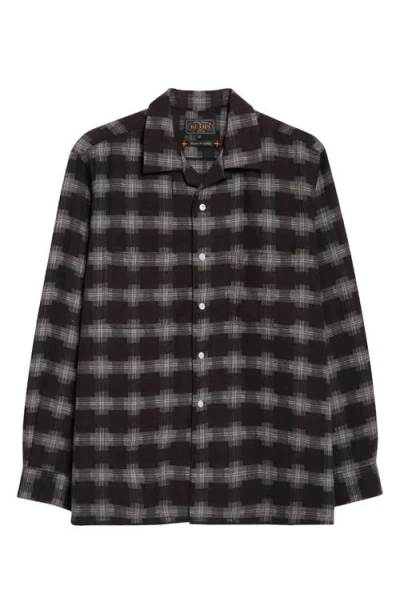 Beams Open Collar Brushed Plaid Flannel Button-up Shirt In Multi