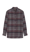 Beams Open Collar Brushed Satin Plaid Shirt In Red