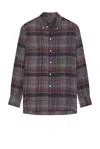 Beams Open Collar Brushed Satin Plaid Shirt In Red