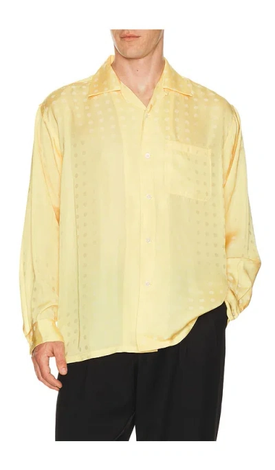 Beams Open Collar Cupro Dot Pattern In Yellow