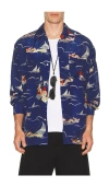Beams Open Collar Cupro Print In Multi