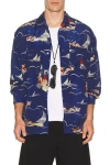 Beams Open Collar Cupro Print In Multi