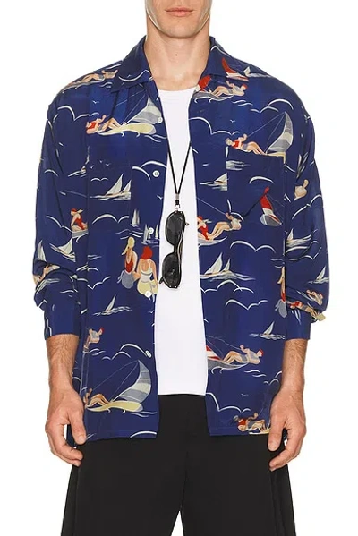 BEAMS OPEN COLLAR CUPRO PRINT
