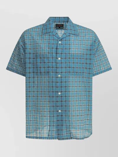 Beams Open Collar Nylon Plaid Casual Shirt In Multi