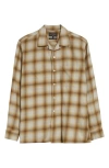 Beams Open Collar Ombré Check Brushed Flannel Button-up Shirt In Brown