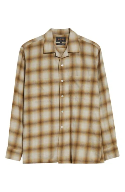 Beams Open Collar Ombré Check Brushed Flannel Button-up Shirt In Brown