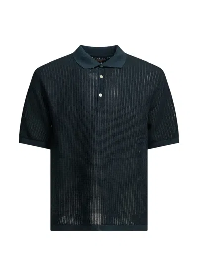 Beams Open-knit Short-sleeve Polo Shirt In Blue